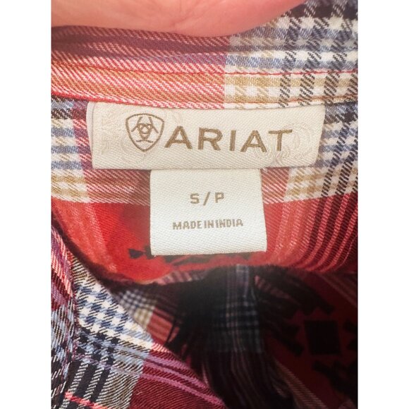 Ariat Womens Red Plaid Button-Up Western Cowgirl Shirt S Santa Fe Tribal Print - Picture 6 of 12